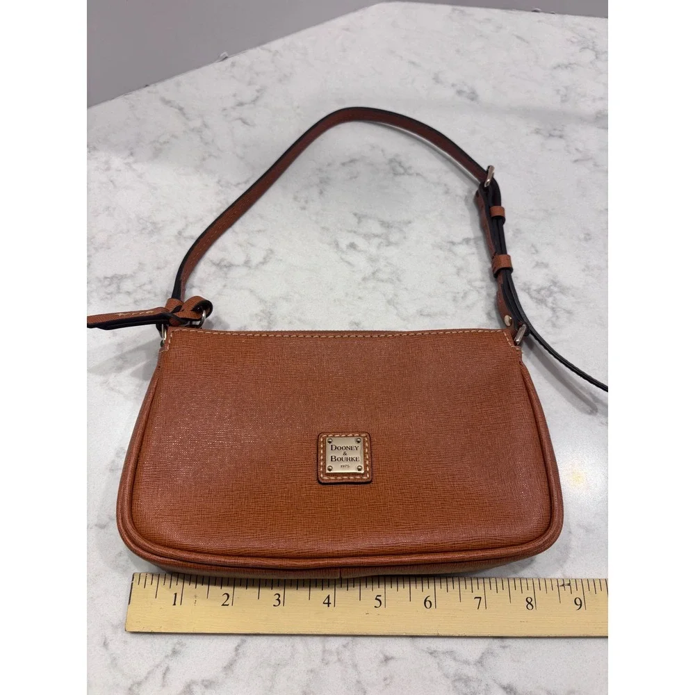 Dooney‎ & Bourke Saffiano Leather Baguette Shoulder Bag Brown Caramel Small